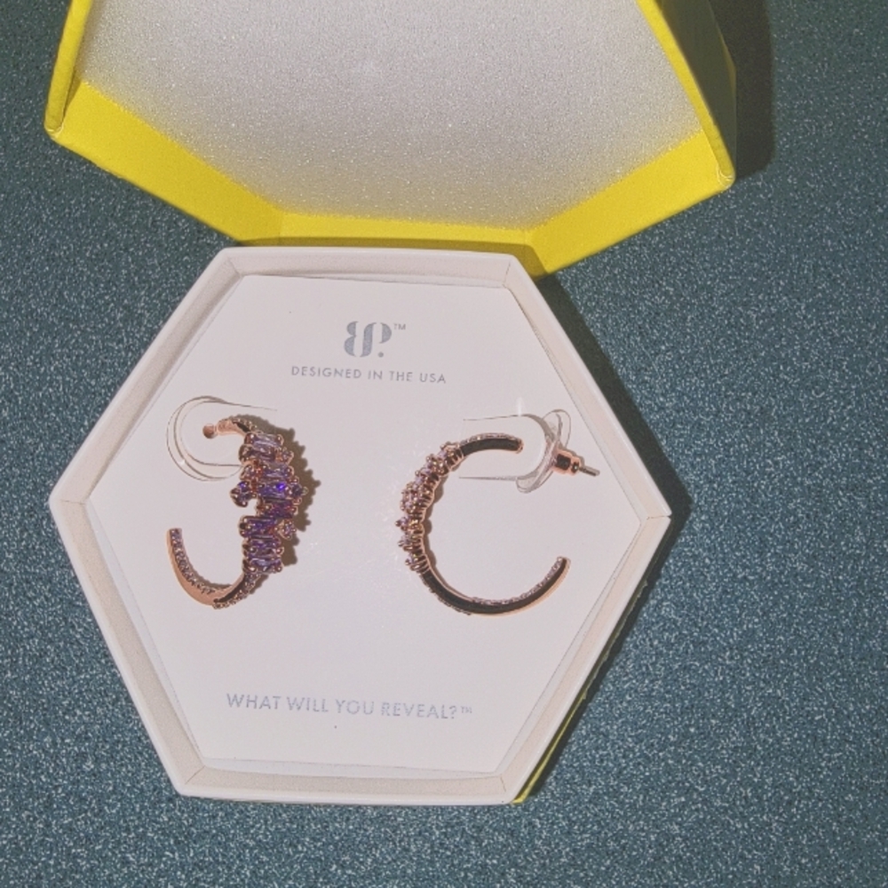 Bomb Party Violet Cubic Zirconia on Rose Gold Hoop Earrings